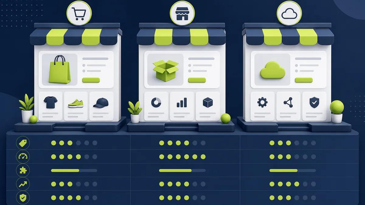 Illustration Shop-System Vergleich Shopify WooCommerce Shopware